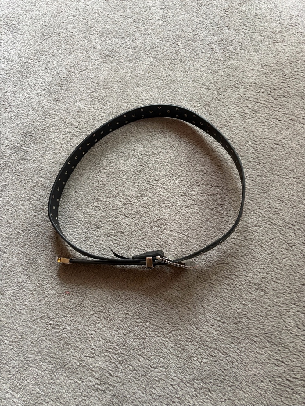 Black Studded Western-Style Leather Belt with Silver Buckle - Picture 5 of 5